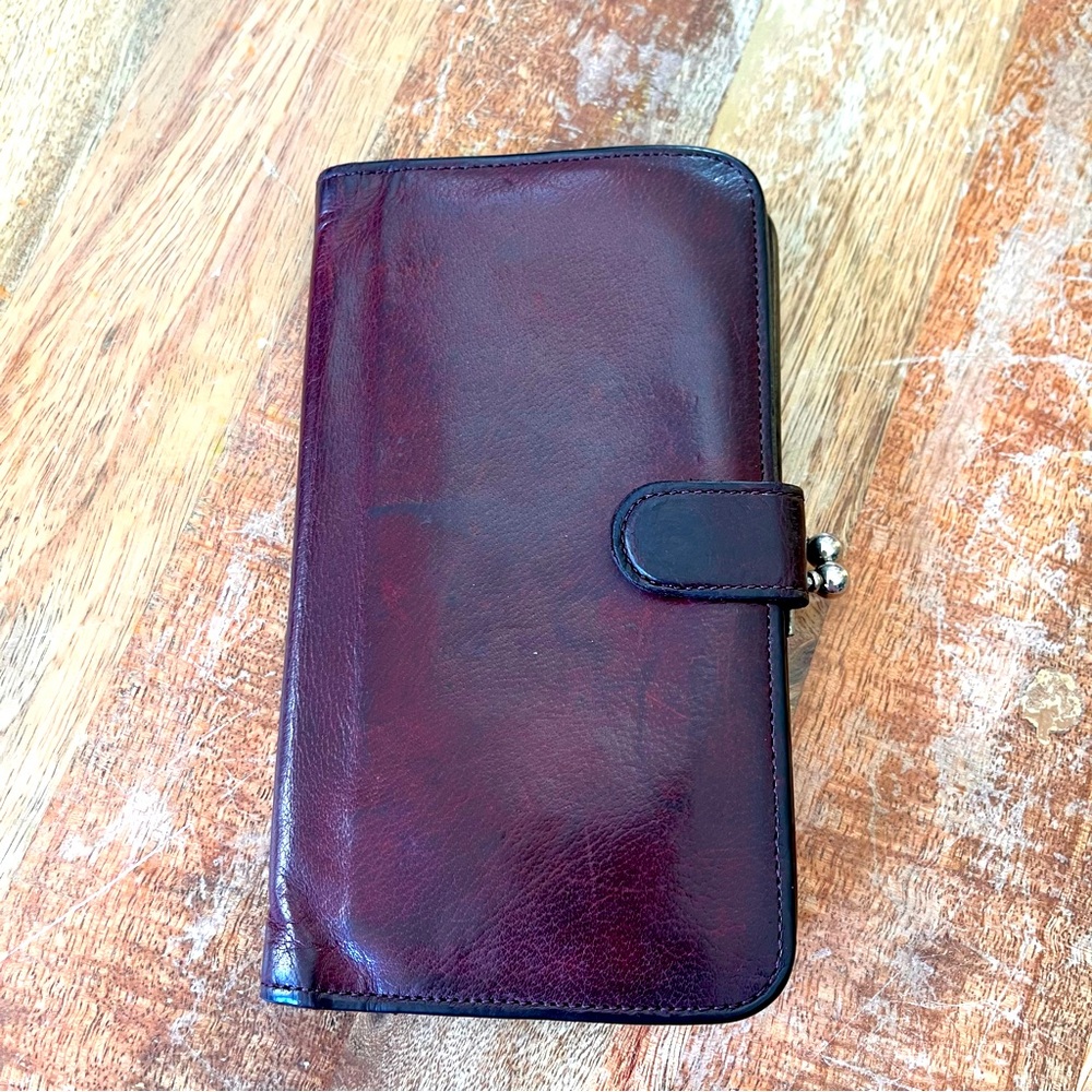 Vintage Coach wallet Burgundy water buffalo Continental clutch kisslock